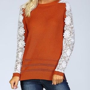 Rust Lace-Accent Sweater